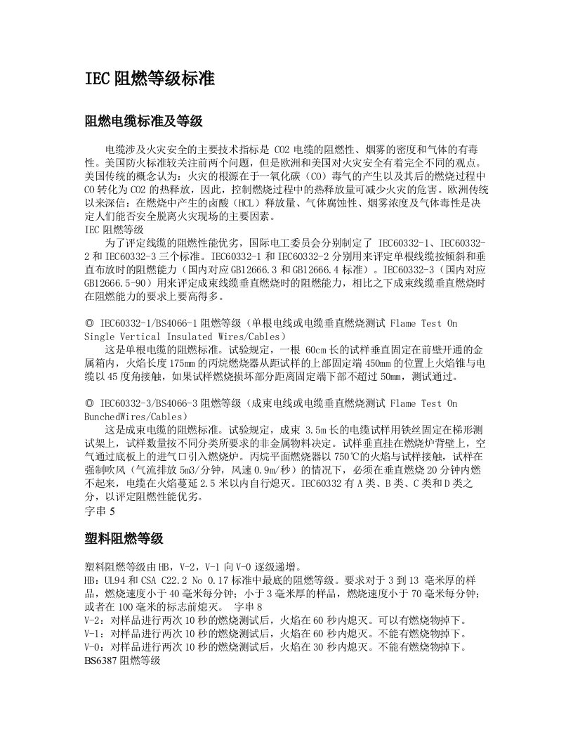 IEC阻燃等级标准