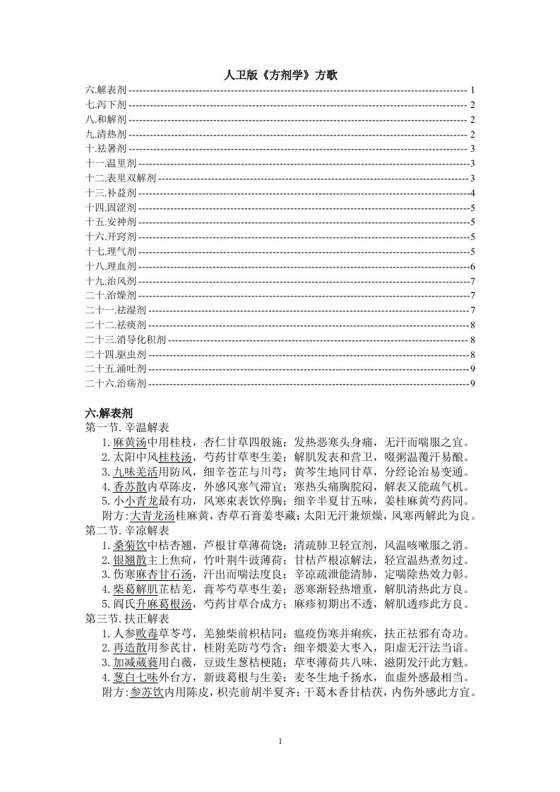 【2017年整理】人卫版方剂学方歌