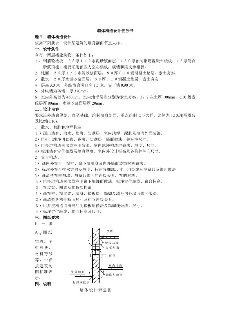 墙体构造设计任务书