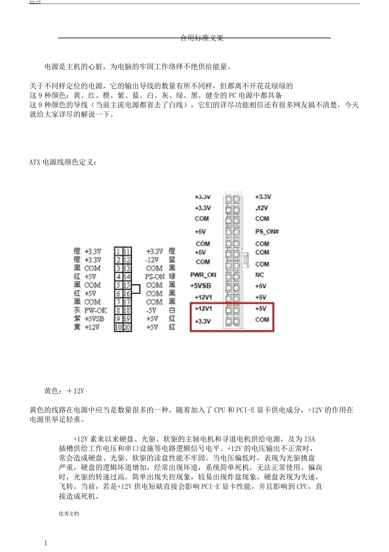 ATX电源接口定义图解详解