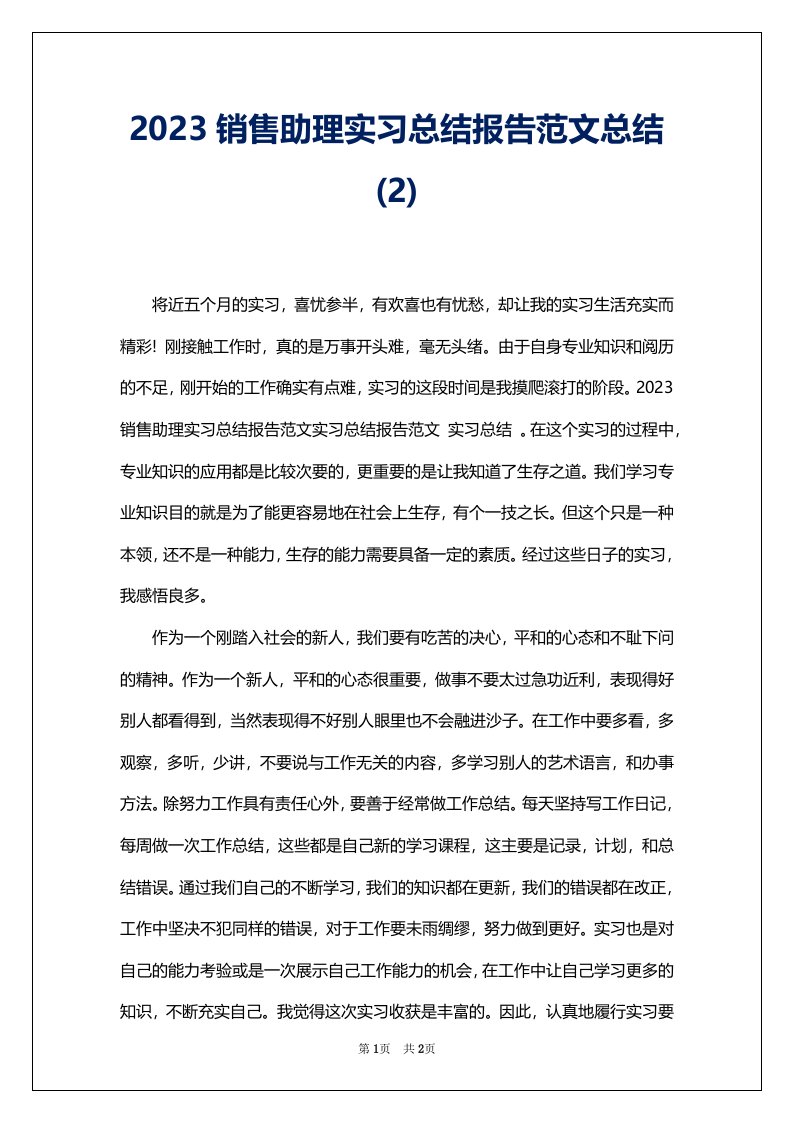 2023销售助理实习总结报告范文总结(2)