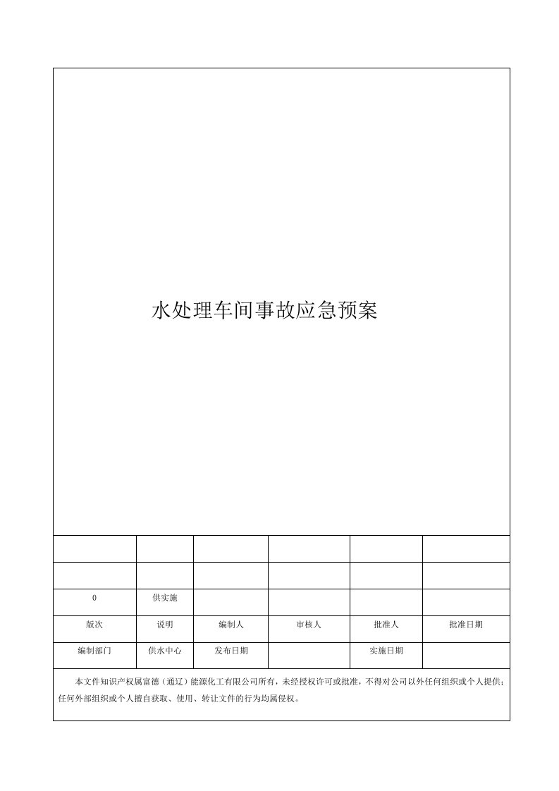 应急预案-水处理车间事故应急预案