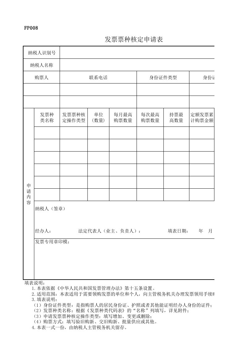 2016年发票票种核定申请表(最新版)