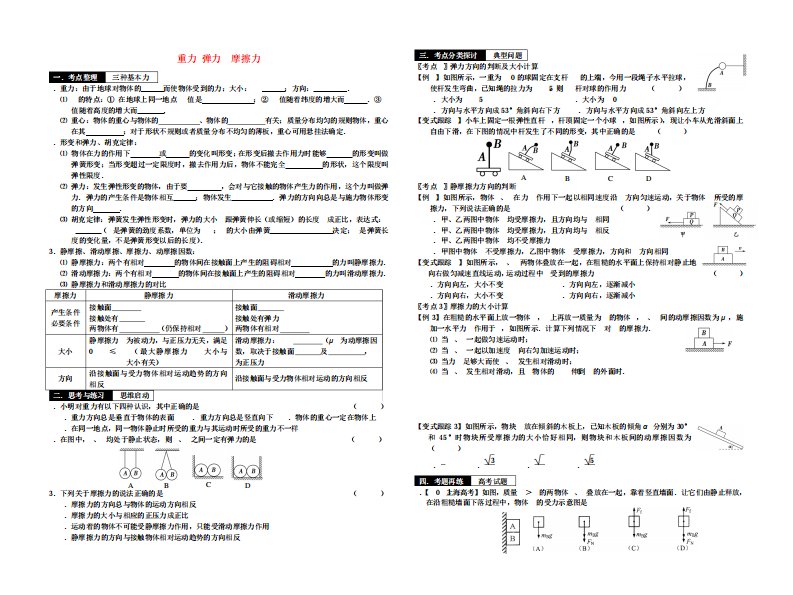 高考物理一轮复习重力弹力摩擦力教学案