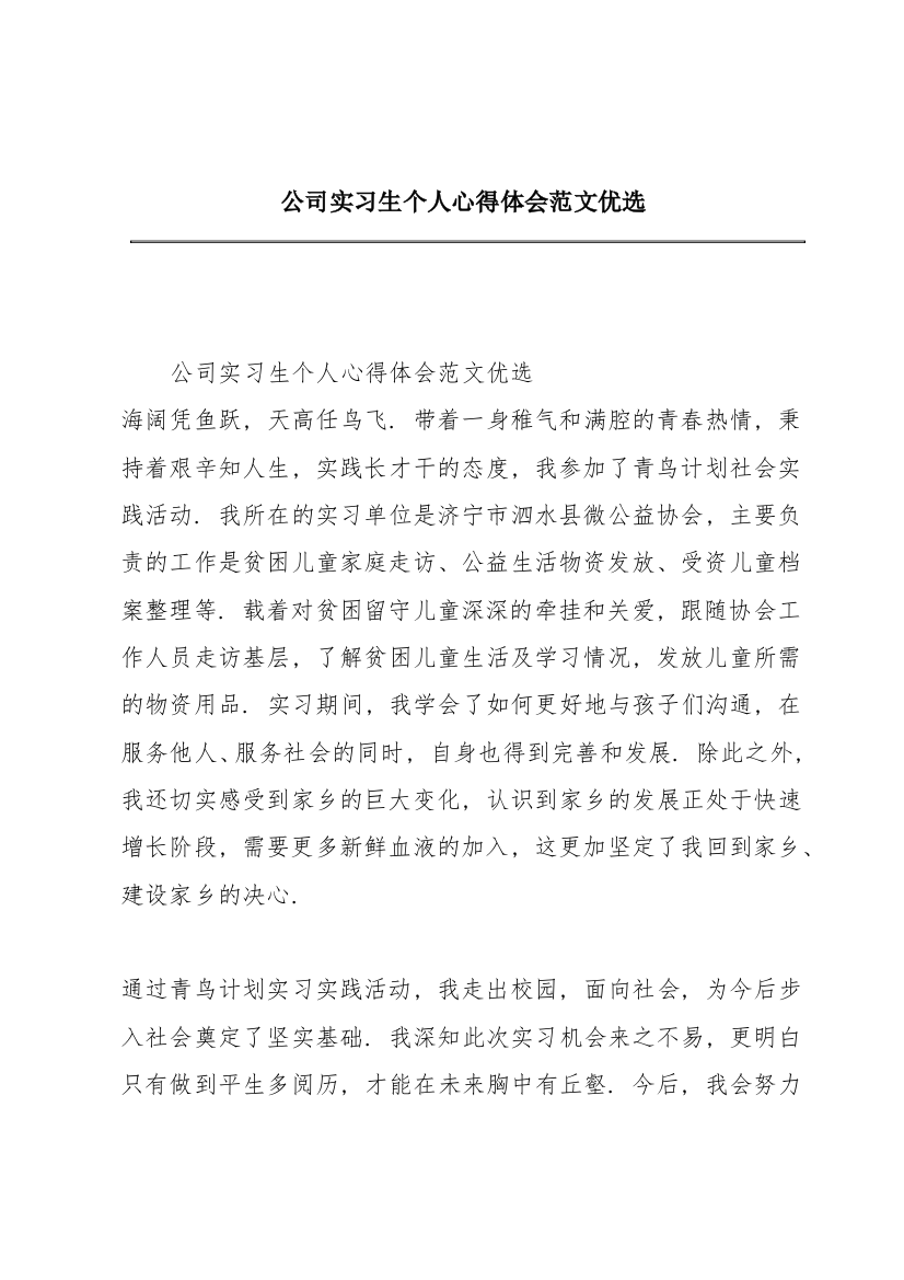 公司实习生个人心得体会范文优选