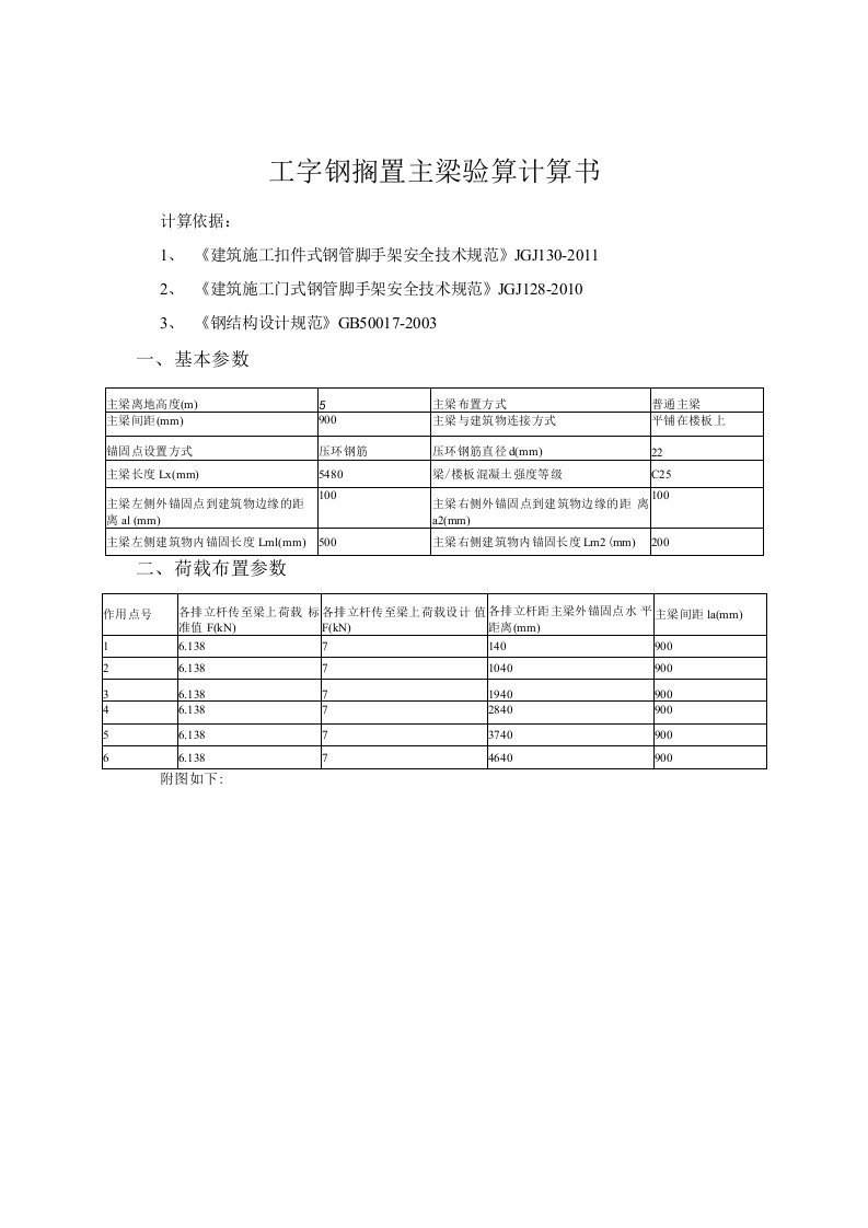 工字钢搁置主梁验算计算书