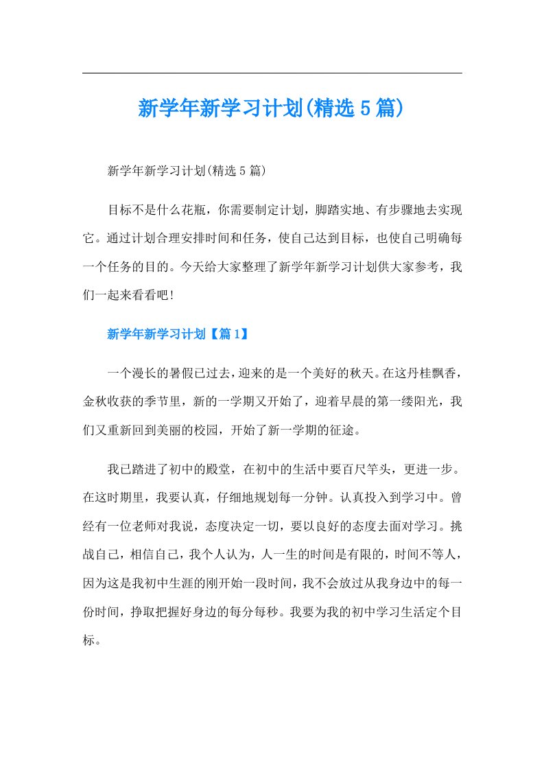 新新学习计划(精选5篇)