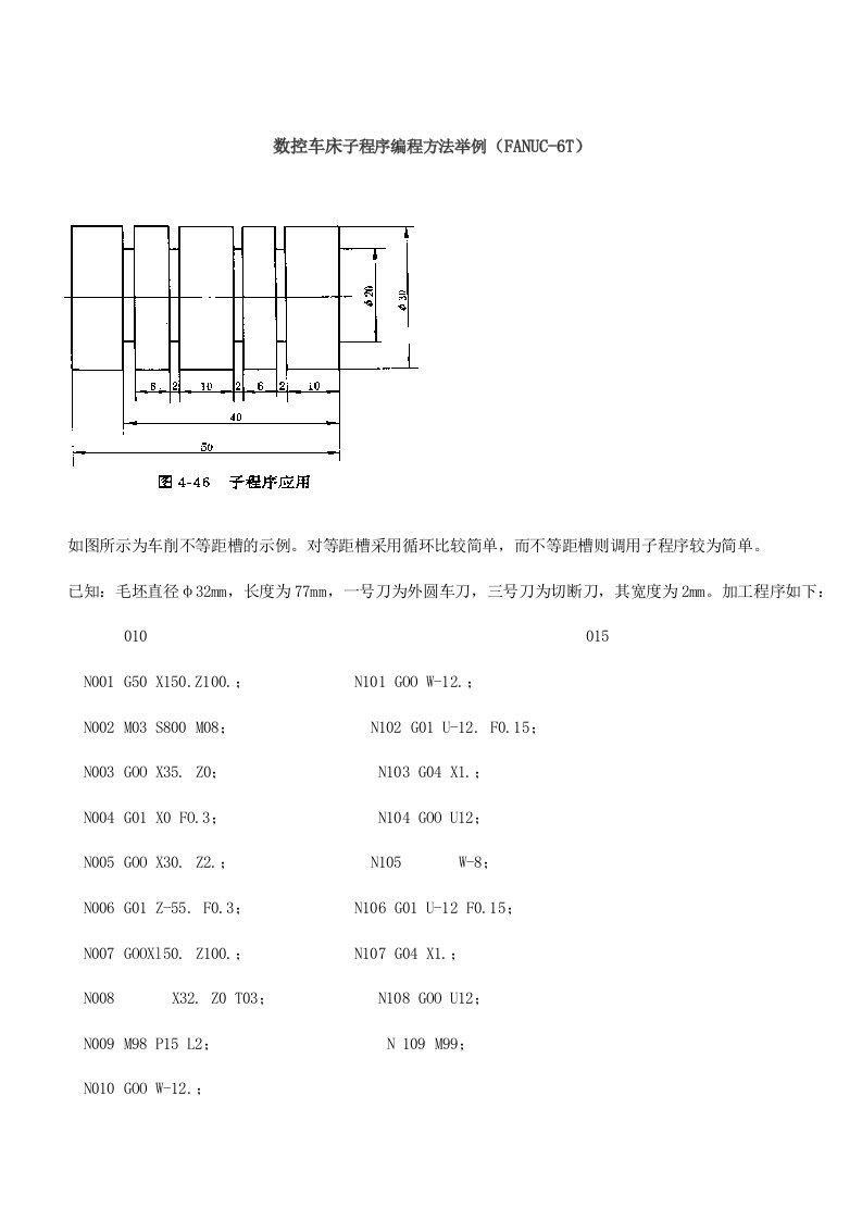 数控车床子程序编程方法举例(FANUC-6T)