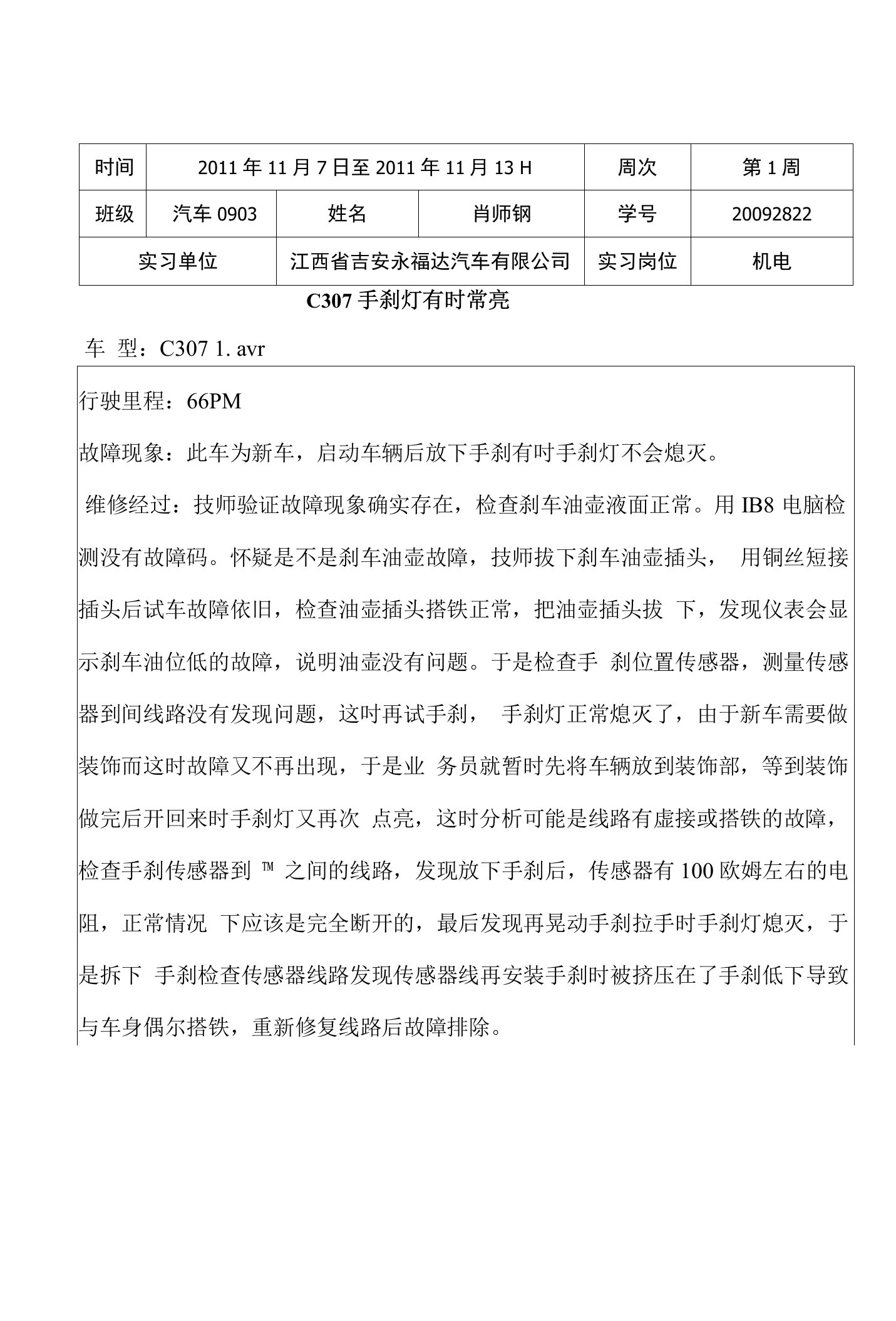 汽车检测与维修专业——实习周记24篇