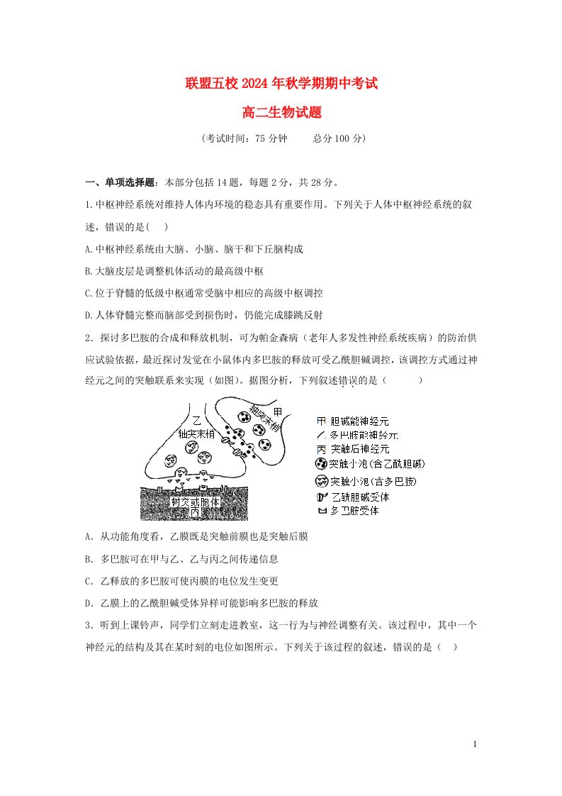 江苏省泰州市联盟五校2024