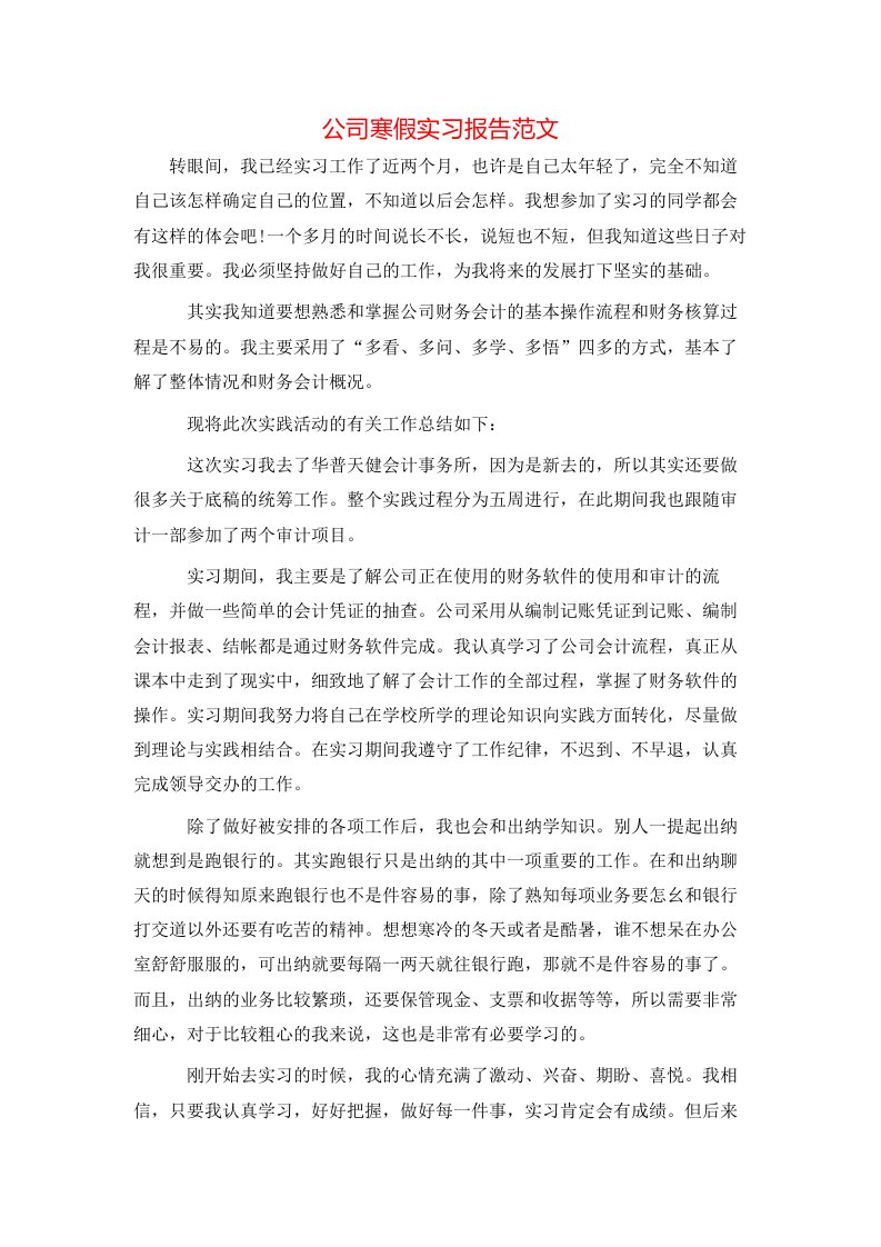 公司寒假实习报告范文