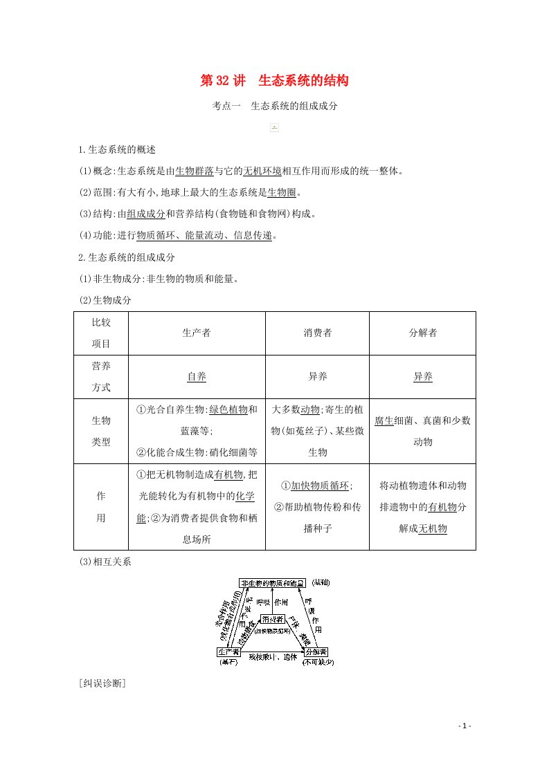 2021高考生物一轮复习第九单元生物与环境第32讲生态系统的结构教案新人教版