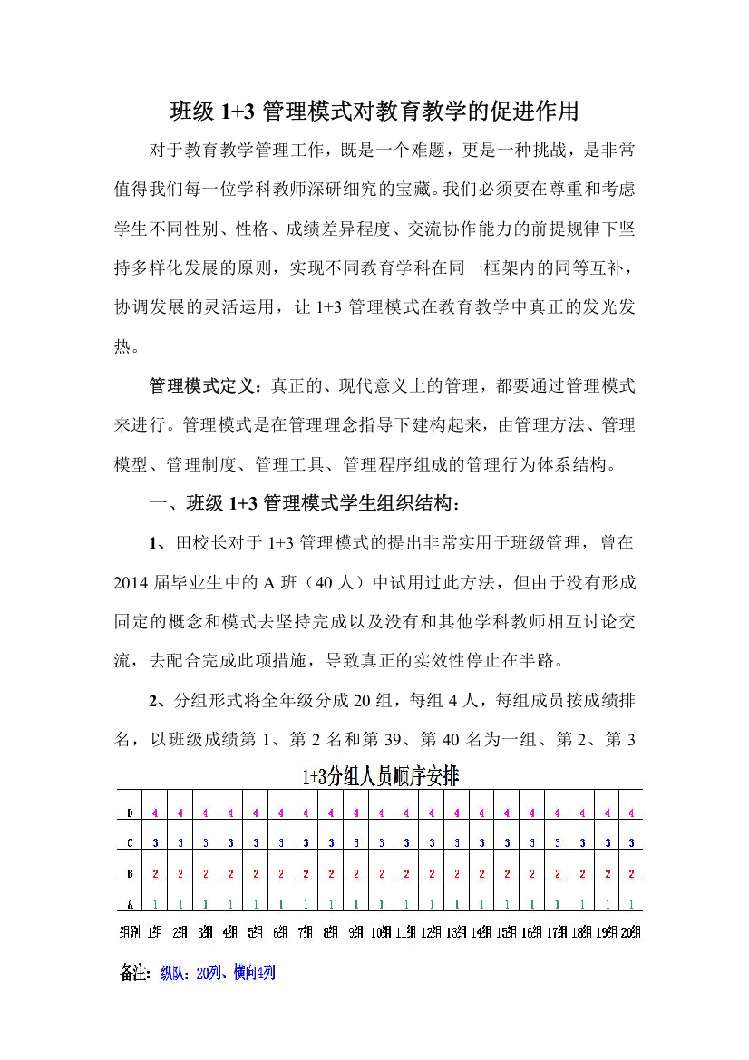 1+3管理模式对教育教学的促进作用-马刚