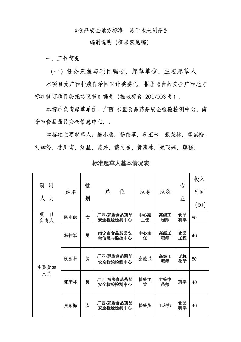 食品安全地方标准冻干水果制品编制说明