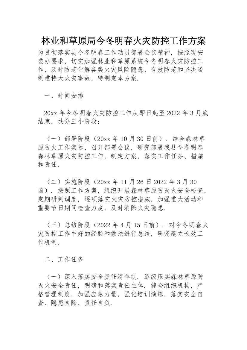 林业和草原局今冬明春火灾防控工作方案