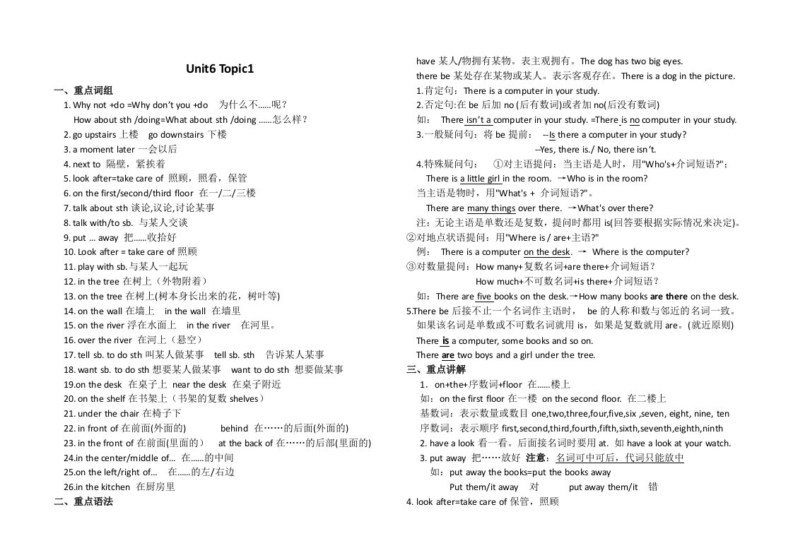 2016仁爱英语七年级下Unit6Topic1知识点