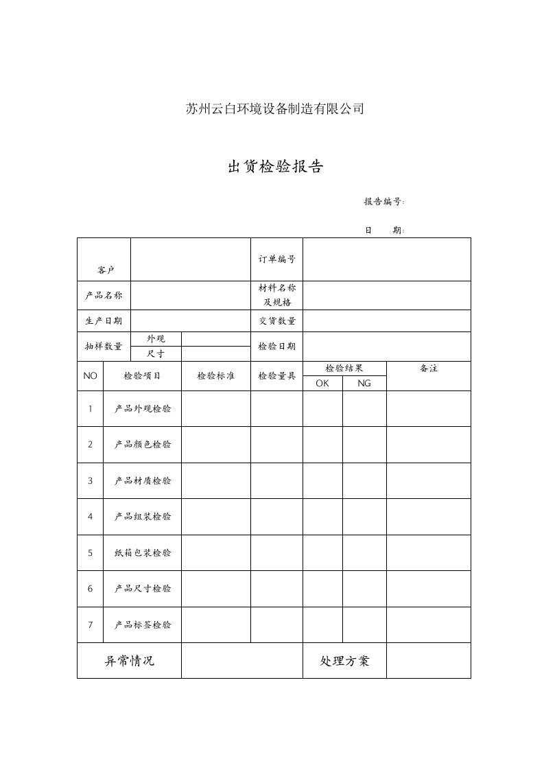 出货检验表格