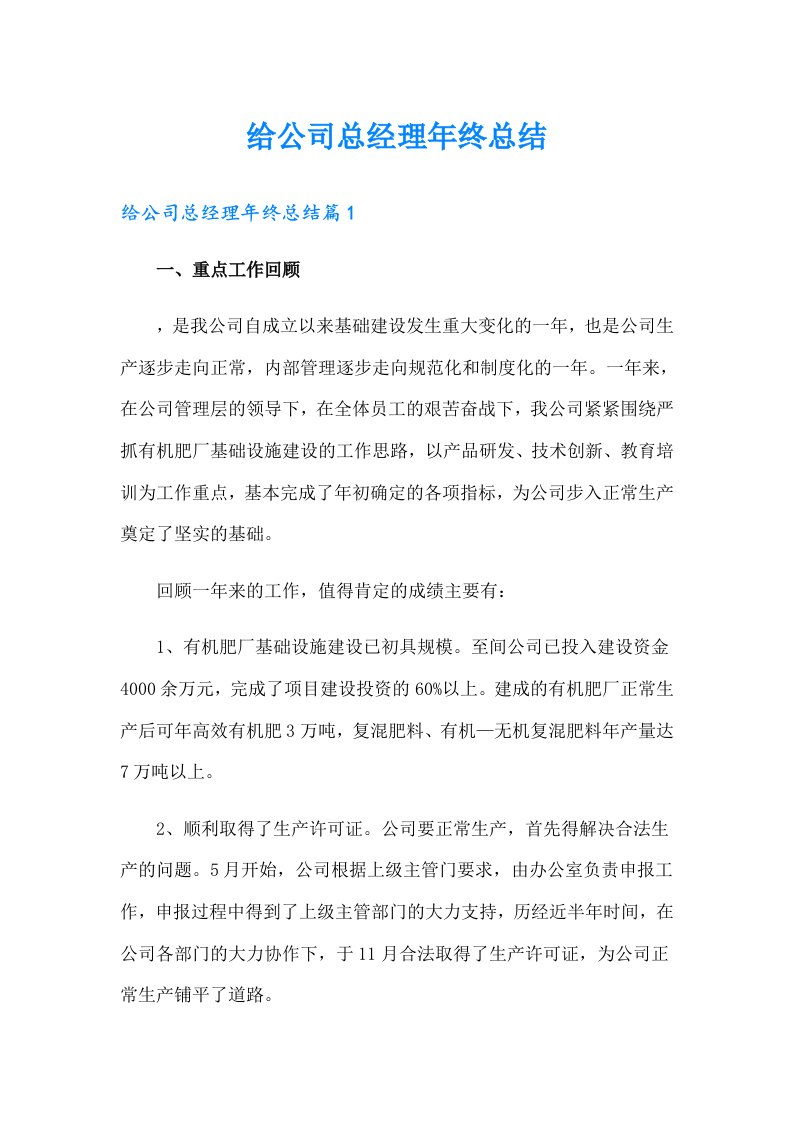 给公司总经理年终总结