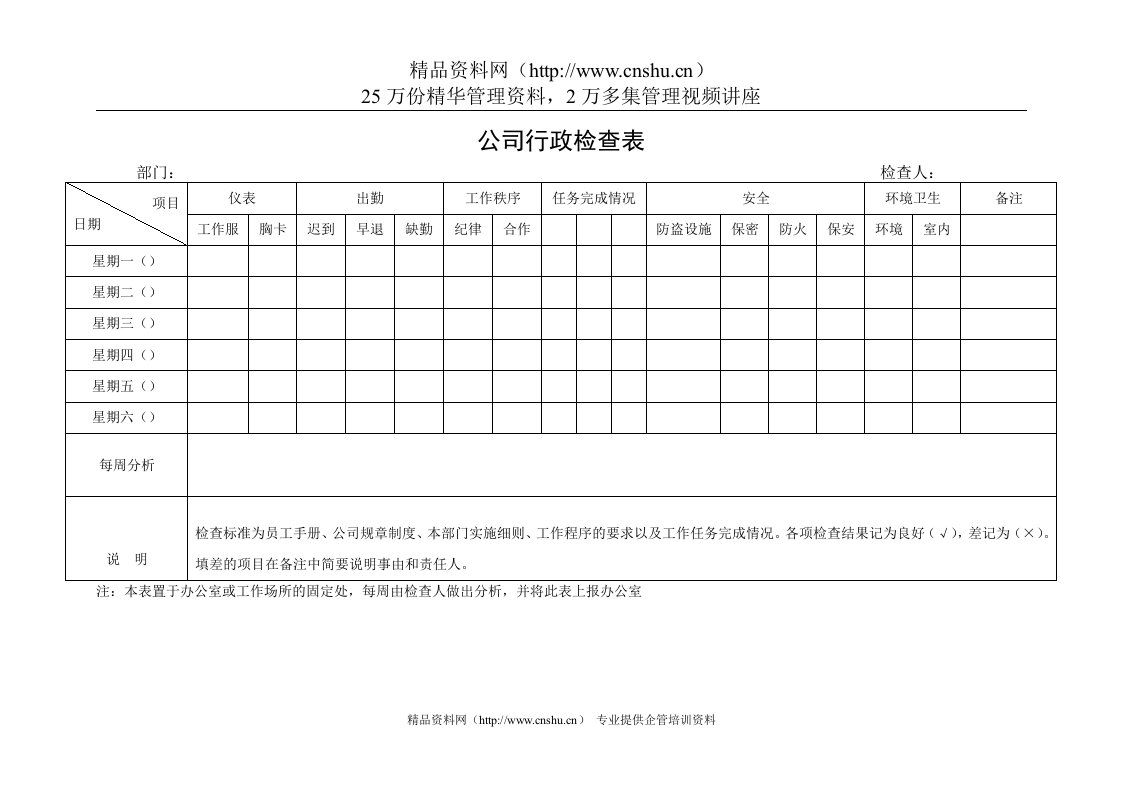 公司行政检查表