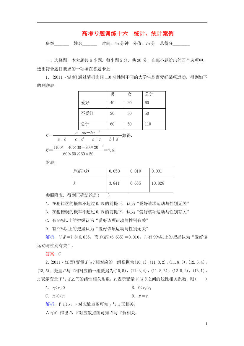 【名师一号】高三数学二轮复习