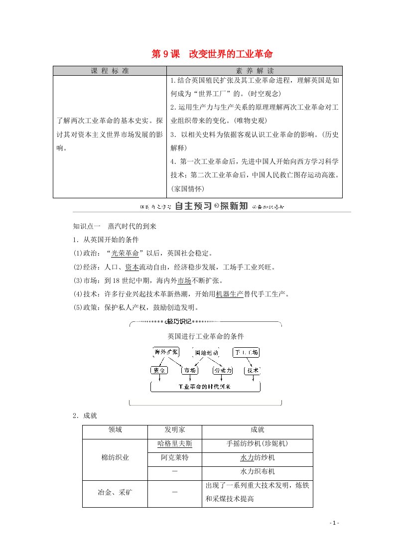 2020_2021学年高中历史第2单元工业文明的崛起和对中国的冲击第9课改变世界的工业革命教师用书岳麓版必修2