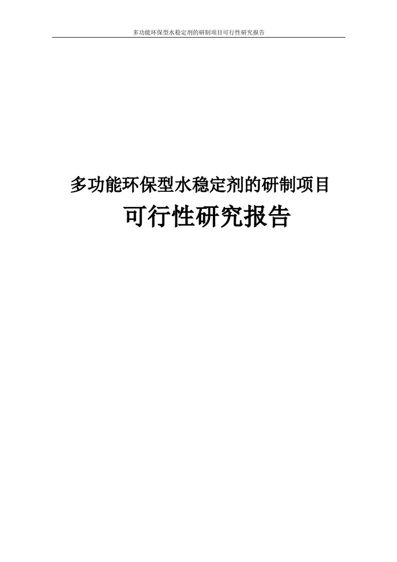 多功能环保型水稳定剂的研制项目可行性研究报告