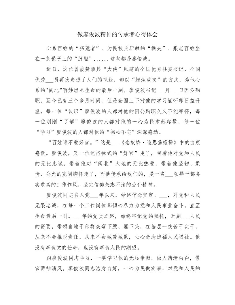 做廖俊波精神的传承者心得体会