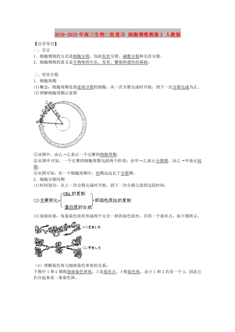 2019-2020年高三生物二轮复习