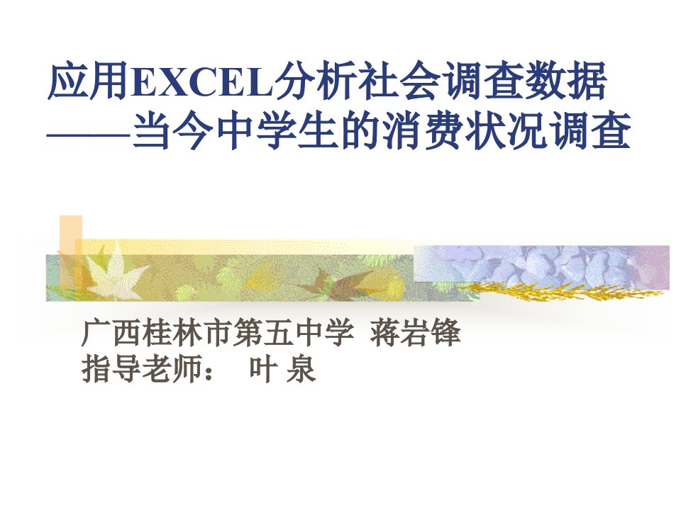 应用EXCEL分析社会调查数据当今中学生的消费状况调查