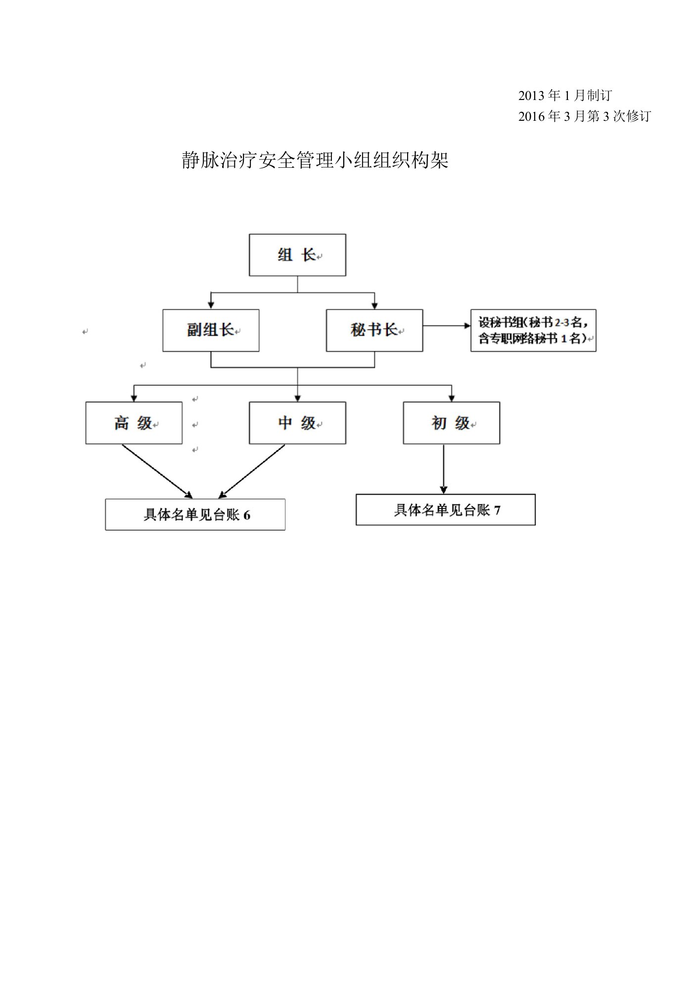 静脉治疗小组组织架构