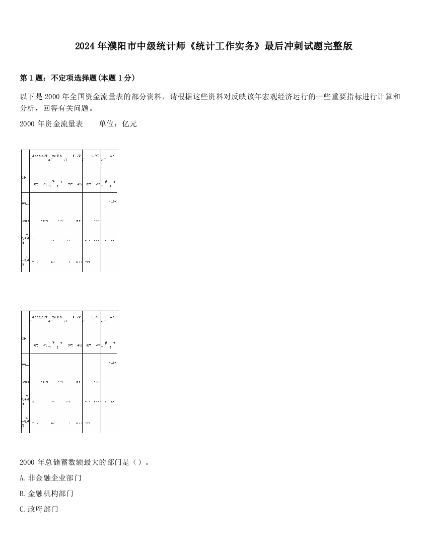 2024年濮阳市中级统计师《统计工作实务》最后冲刺试题完整版