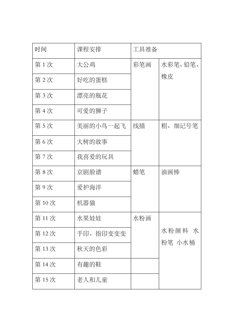 15课时儿童画教案包括计划