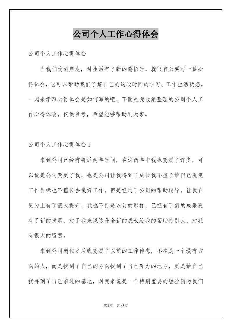 公司个人工作心得体会精选