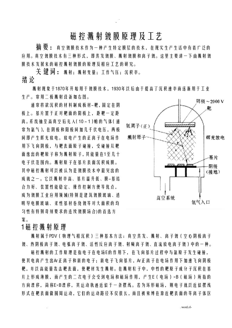 磁控溅射镀膜原理及工艺设计