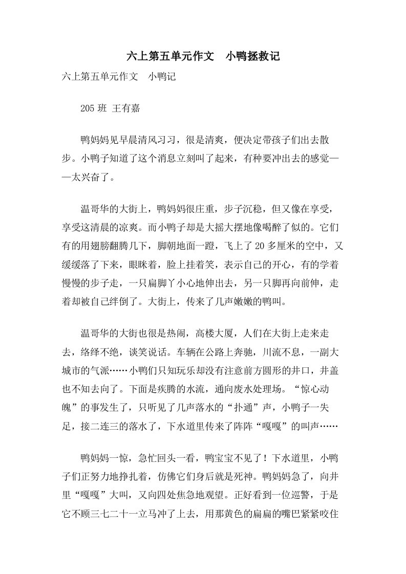 六上第五单元作文　小鸭拯救记