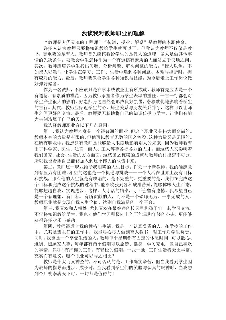 浅谈我对教师职业的理解