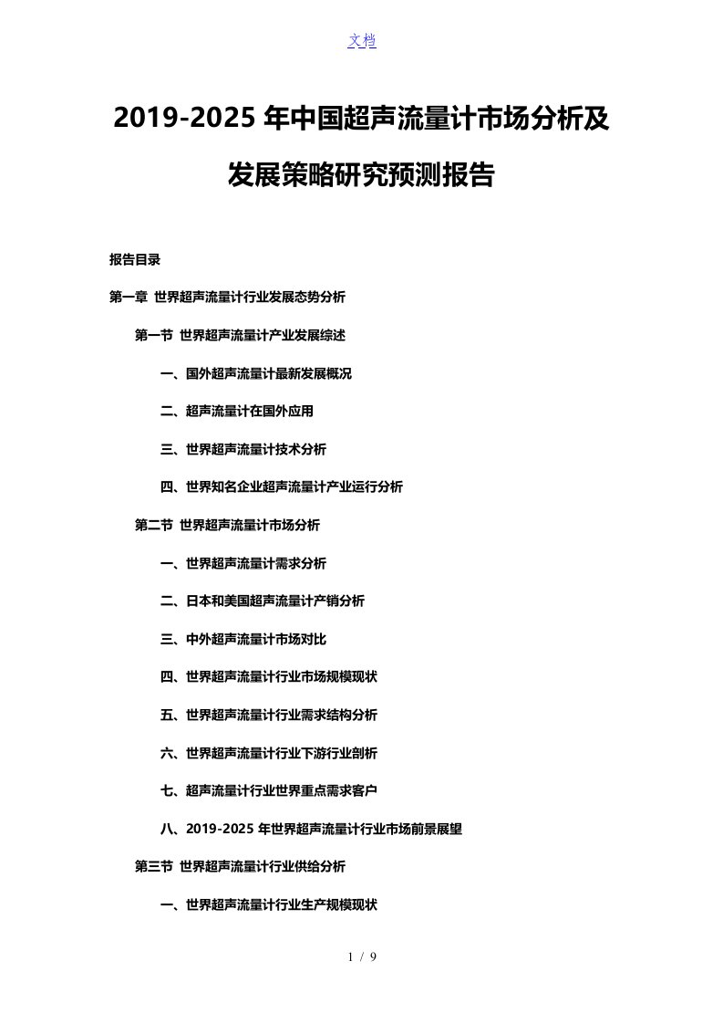 2019-2025年中国超声流量计市场分析及发展策略研究预测报告