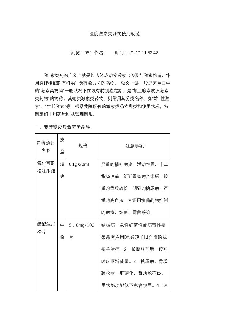 激素类药物使用基础规范完整