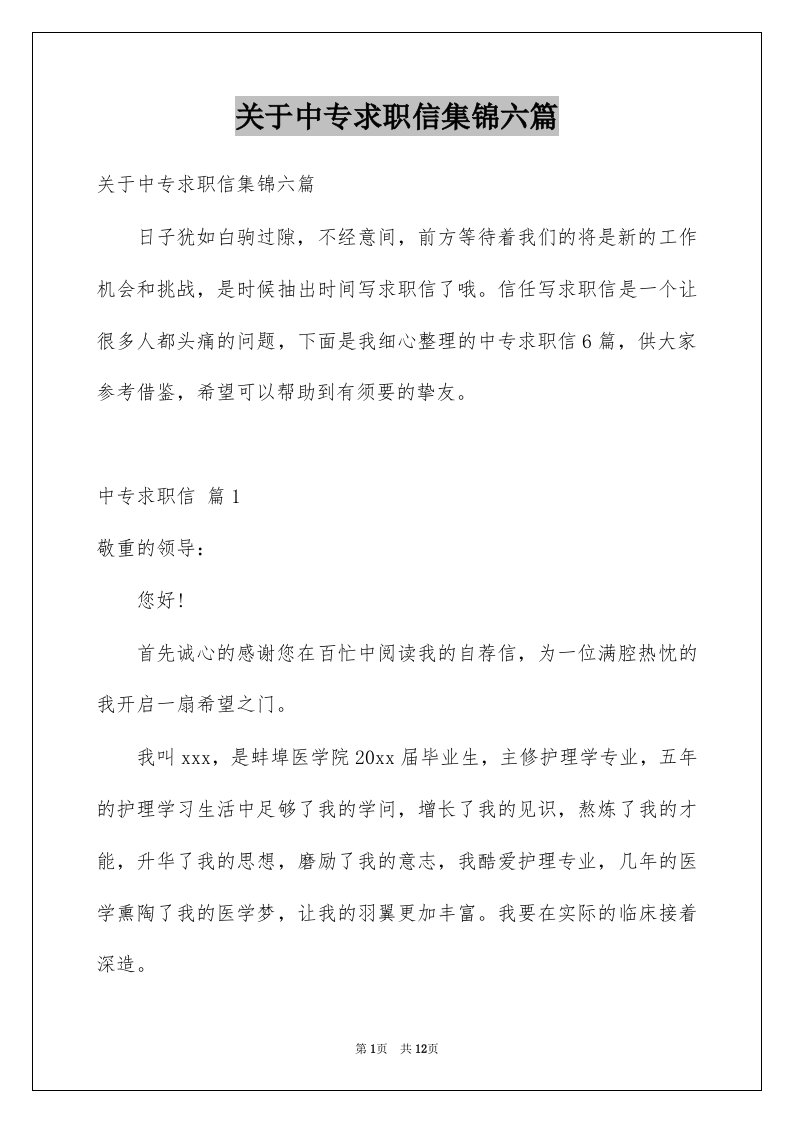 关于中专求职信集锦六篇例文