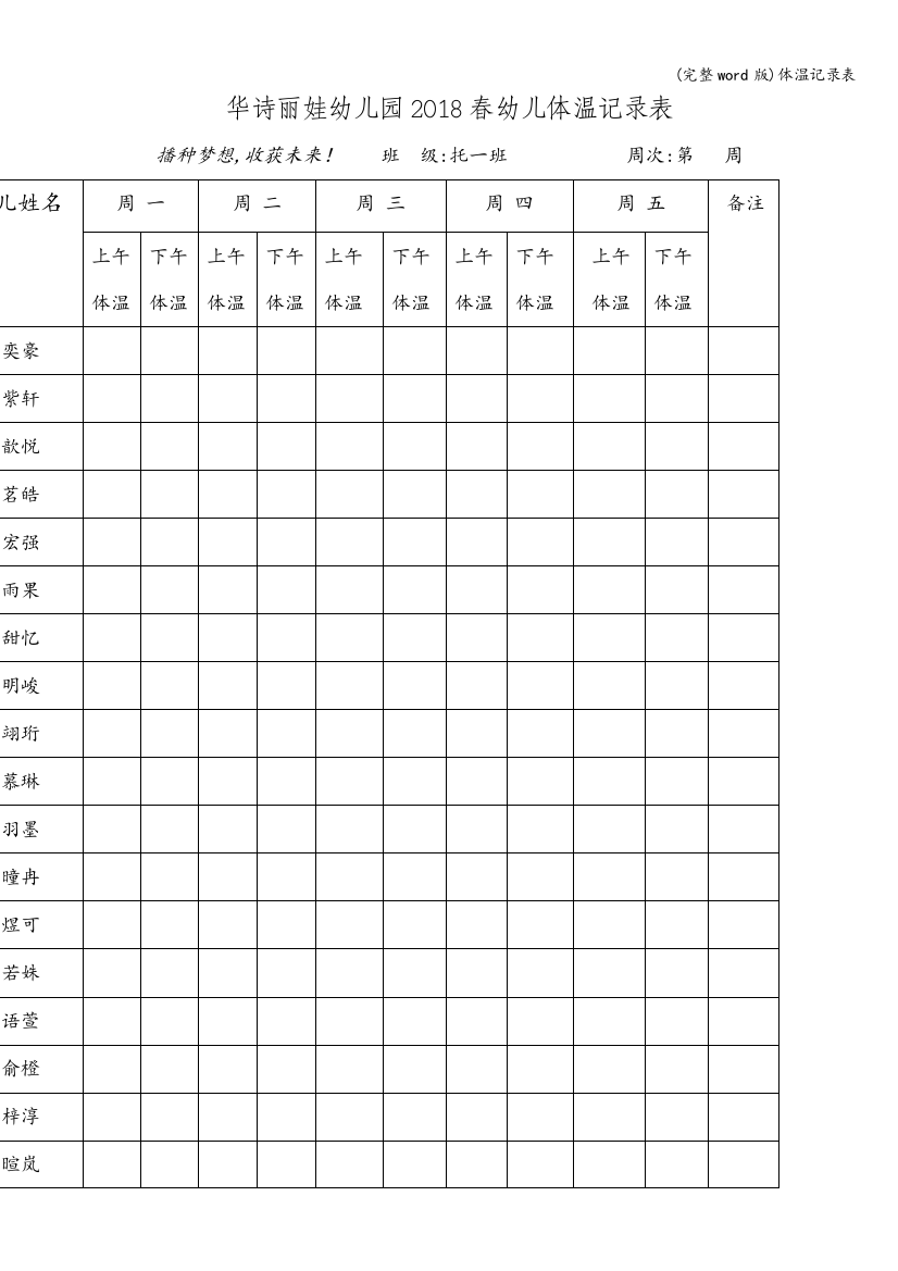 (完整word版)体温记录表