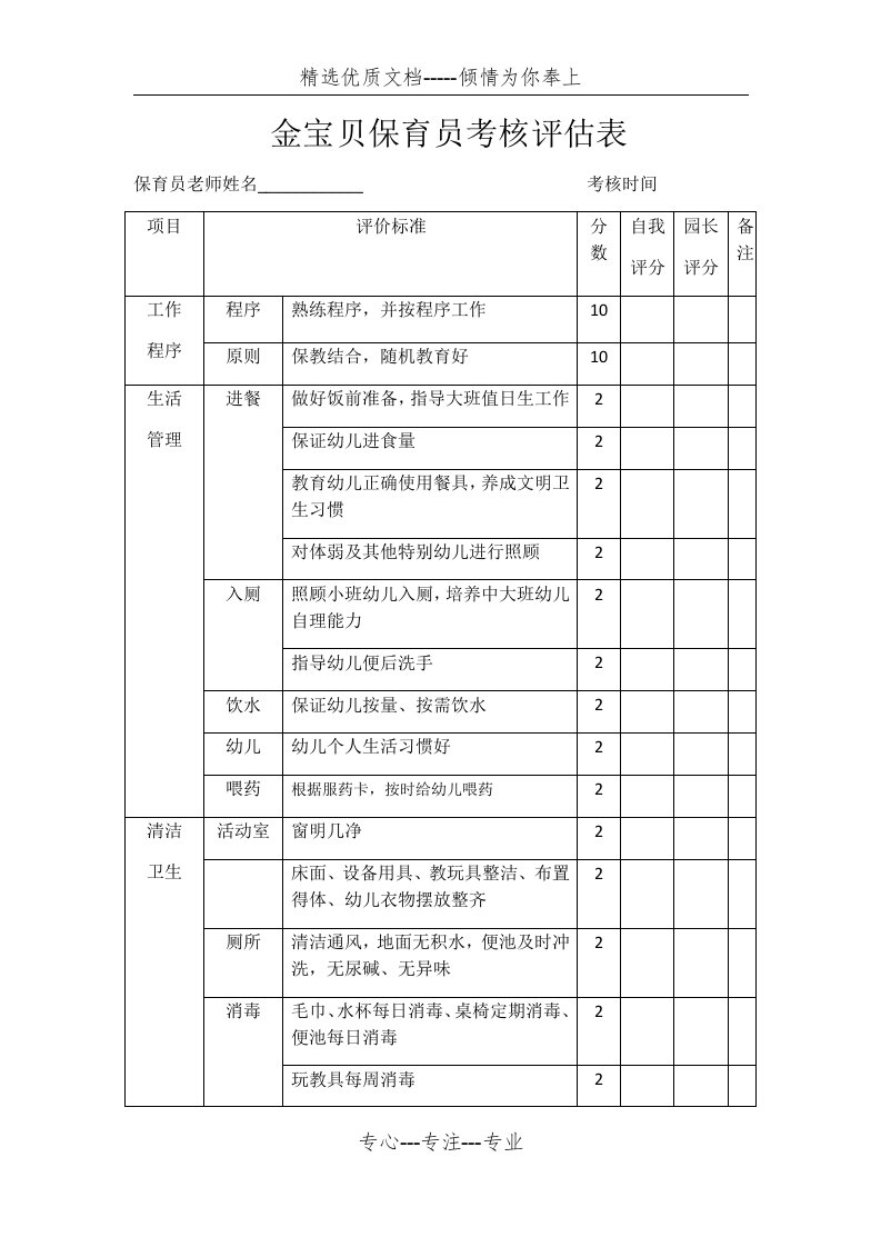 金宝贝保育员考核评估表(共2页)