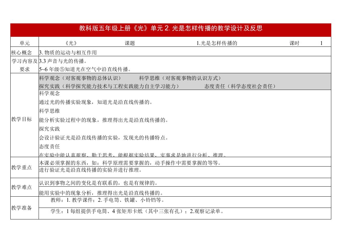 教科版五年级科学上册