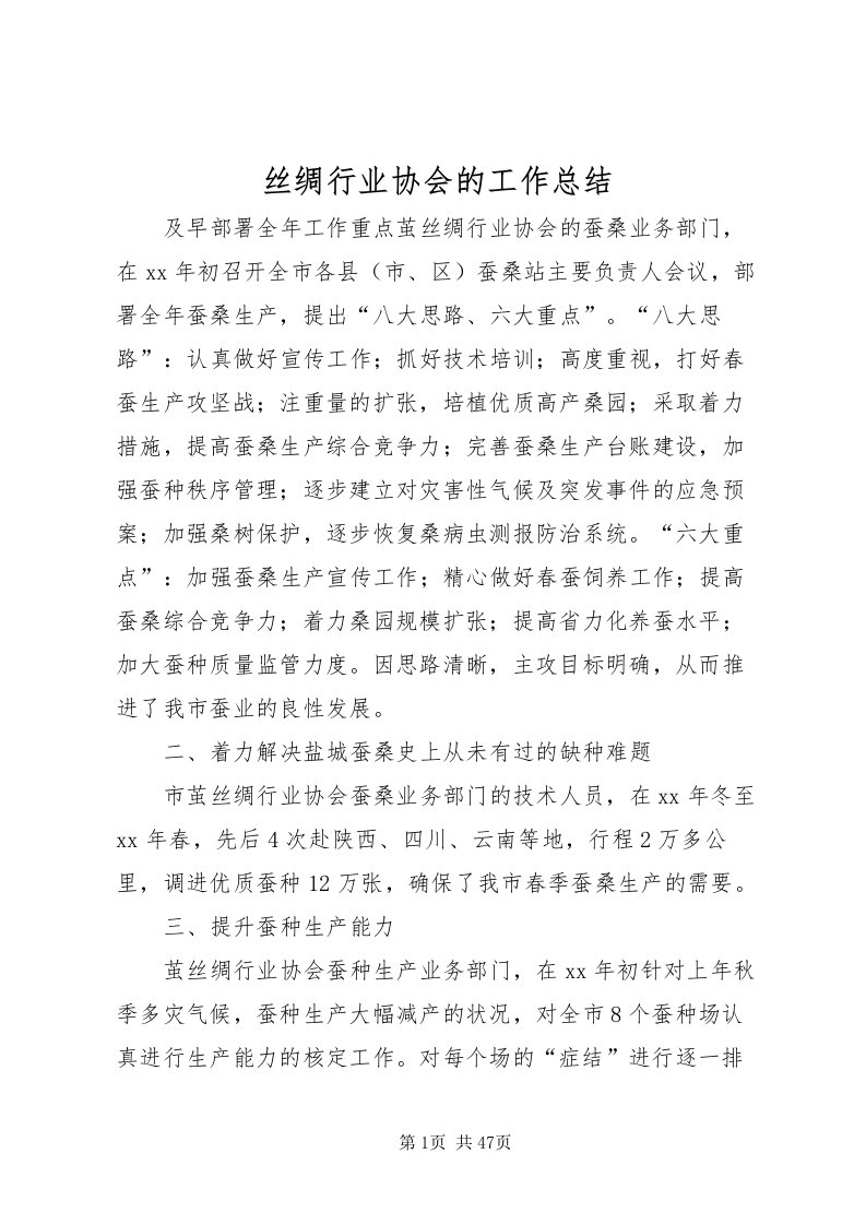 2022丝绸行业协会的工作总结