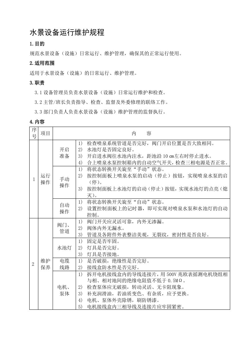 水景设备运行维护规程