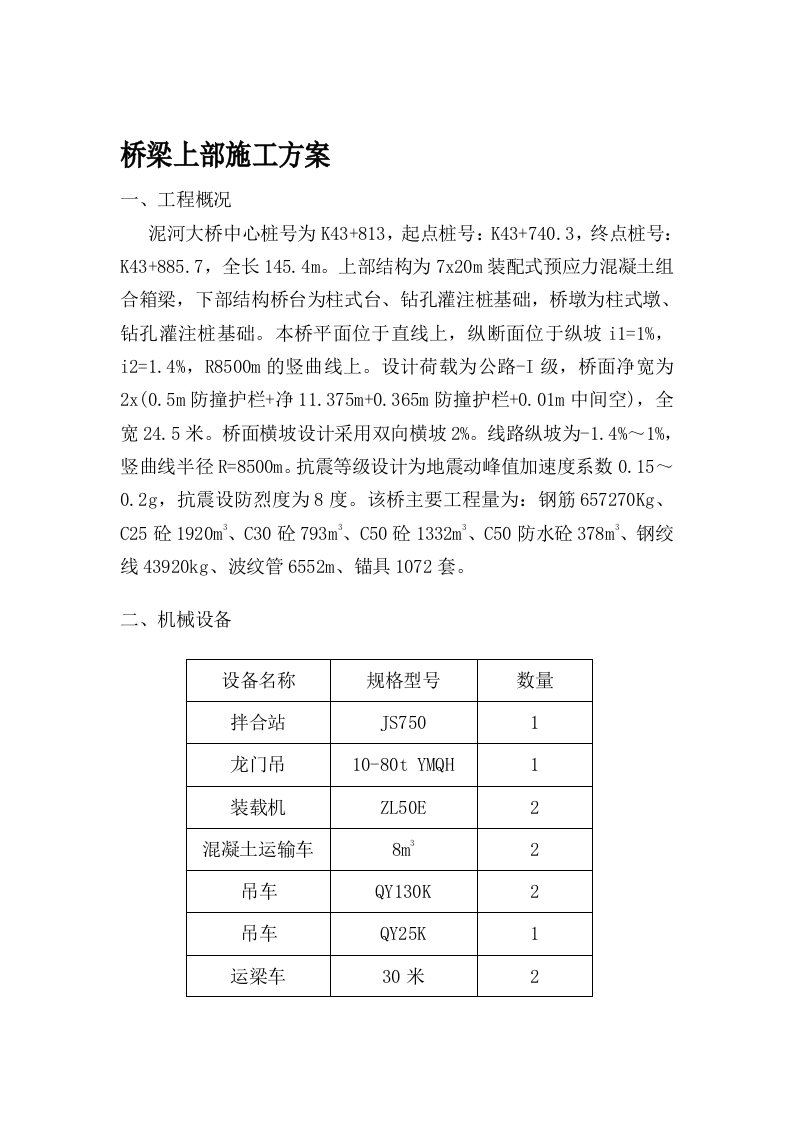 米先简支后连续小箱梁上部施工计划