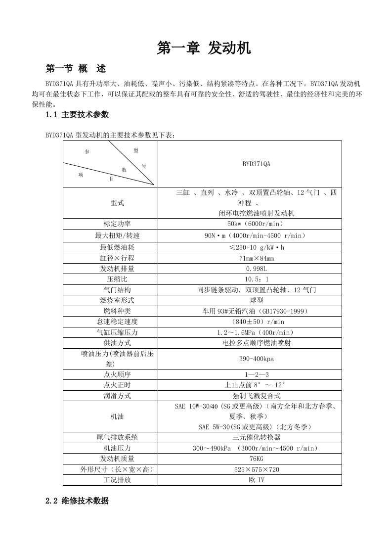 比亚迪F0发动机维修手册