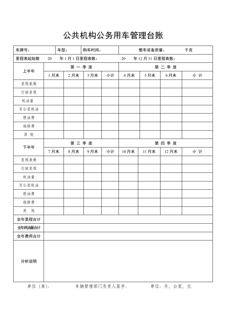 公务用车管理台账