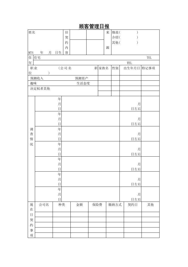 企业顾客管理日报表