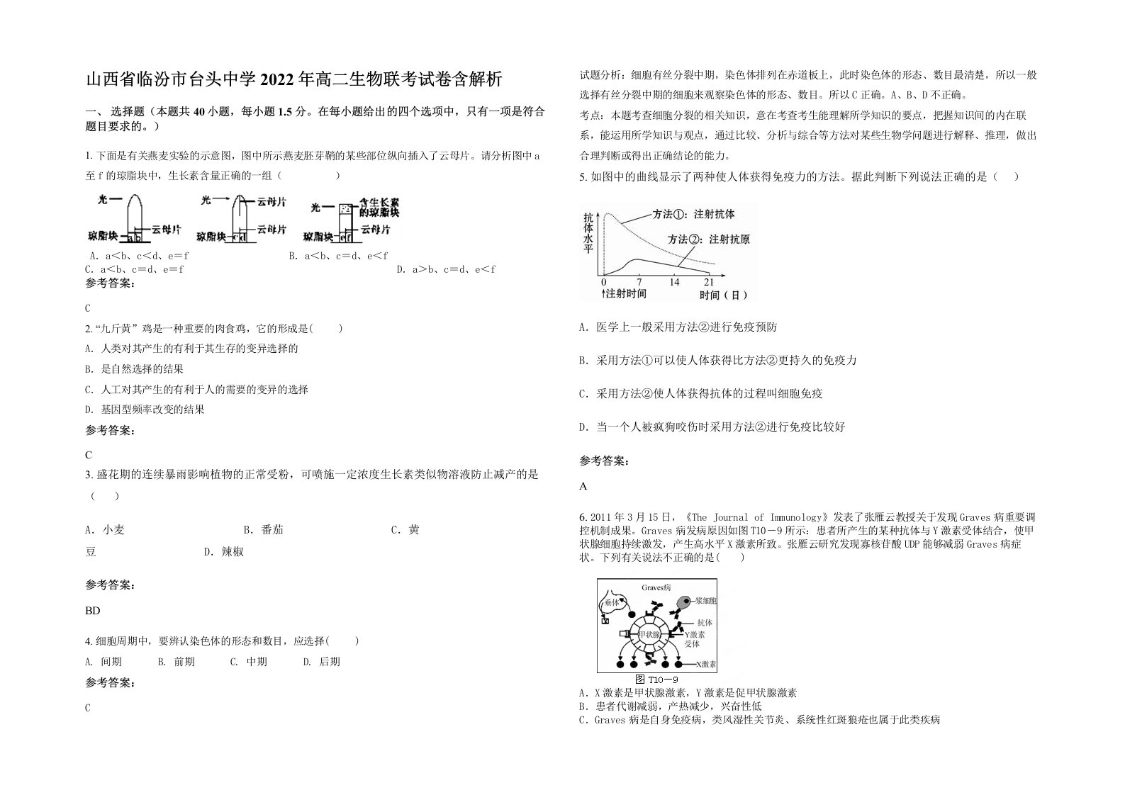 山西省临汾市台头中学2022年高二生物联考试卷含解析