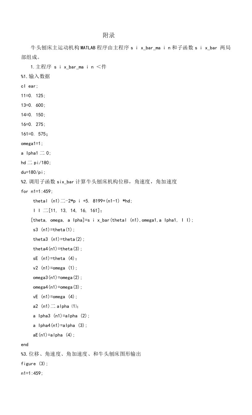 牛头刨床运动仿真matlab程序文件